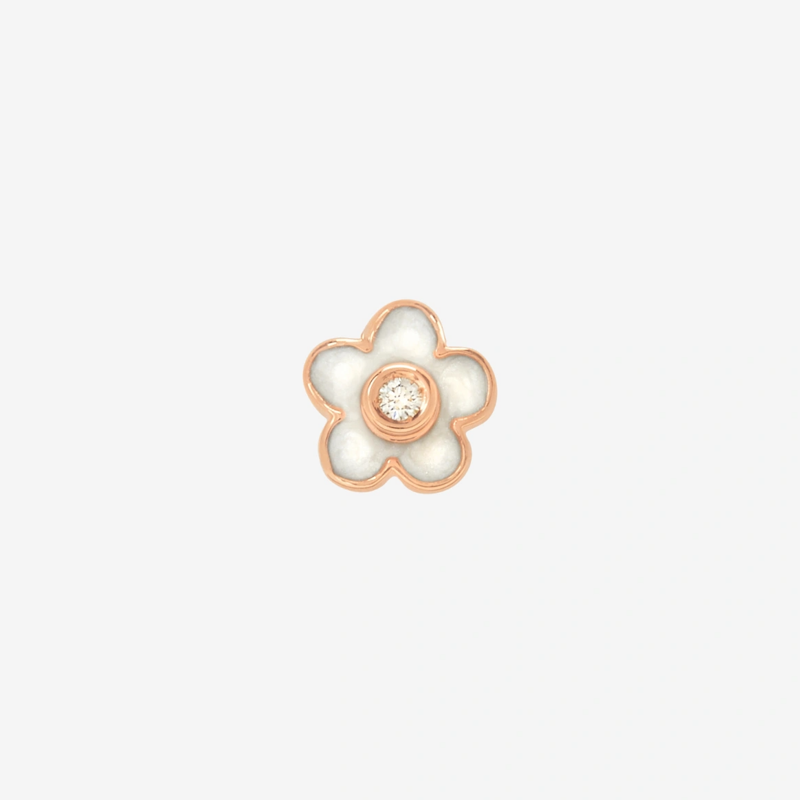 Dodo Flower Stud Earring in 9k Rose Gold with Mother of Pearl Effect Enamel - Orsini Jewellers