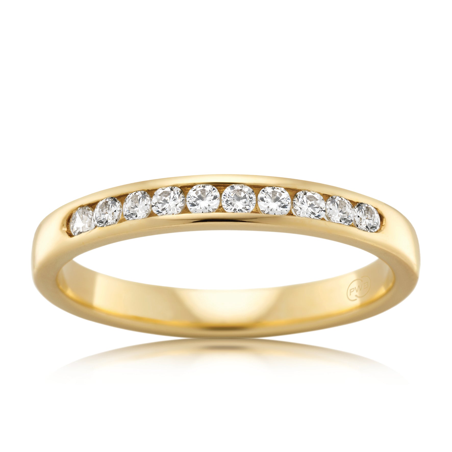 Diamond Channel Set Half Round Wedding Ring in yellow gold at Orsini
