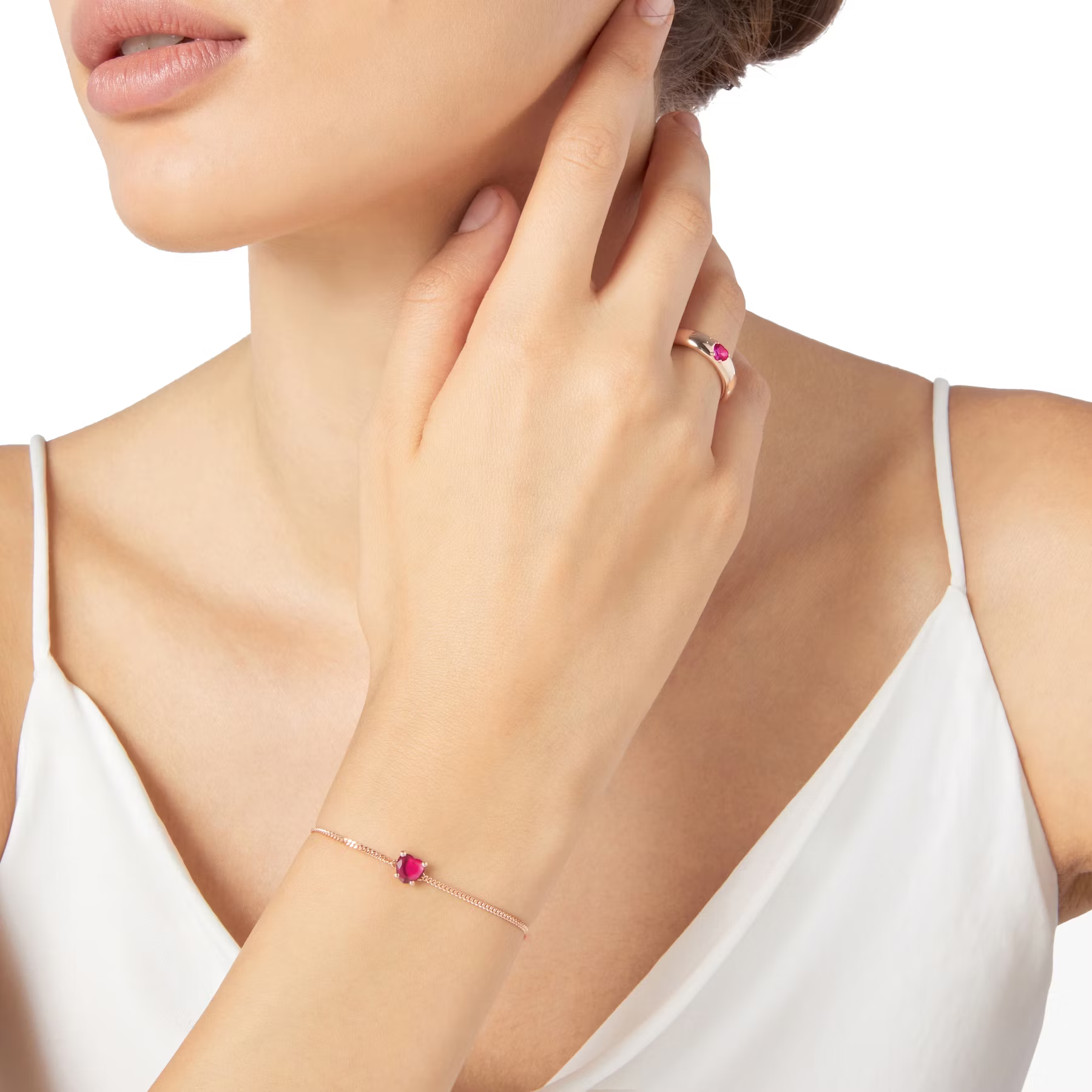 DoDo Heart Bracelet in 9K Rose Gold with Synthetic Ruby