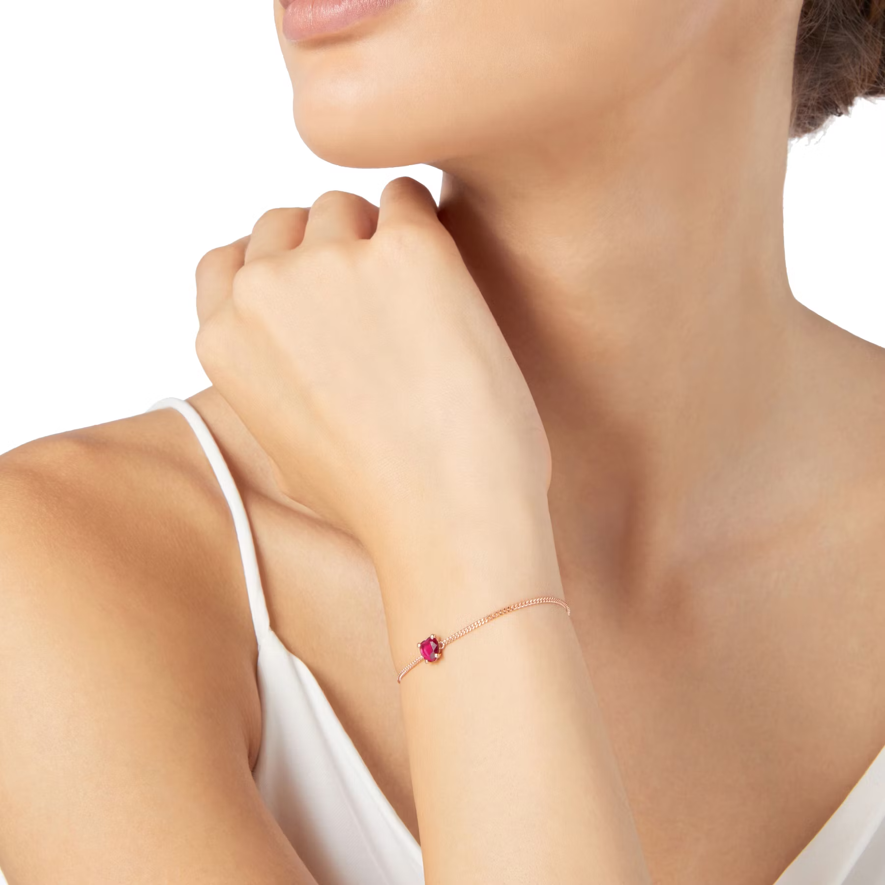 DoDo Heart Bracelet in 9K Rose Gold with Synthetic Ruby