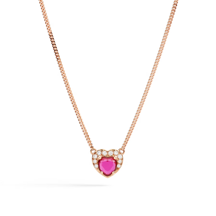 DoDo Heart Necklace Rose Gold with Synthetic Ruby and Diamonds