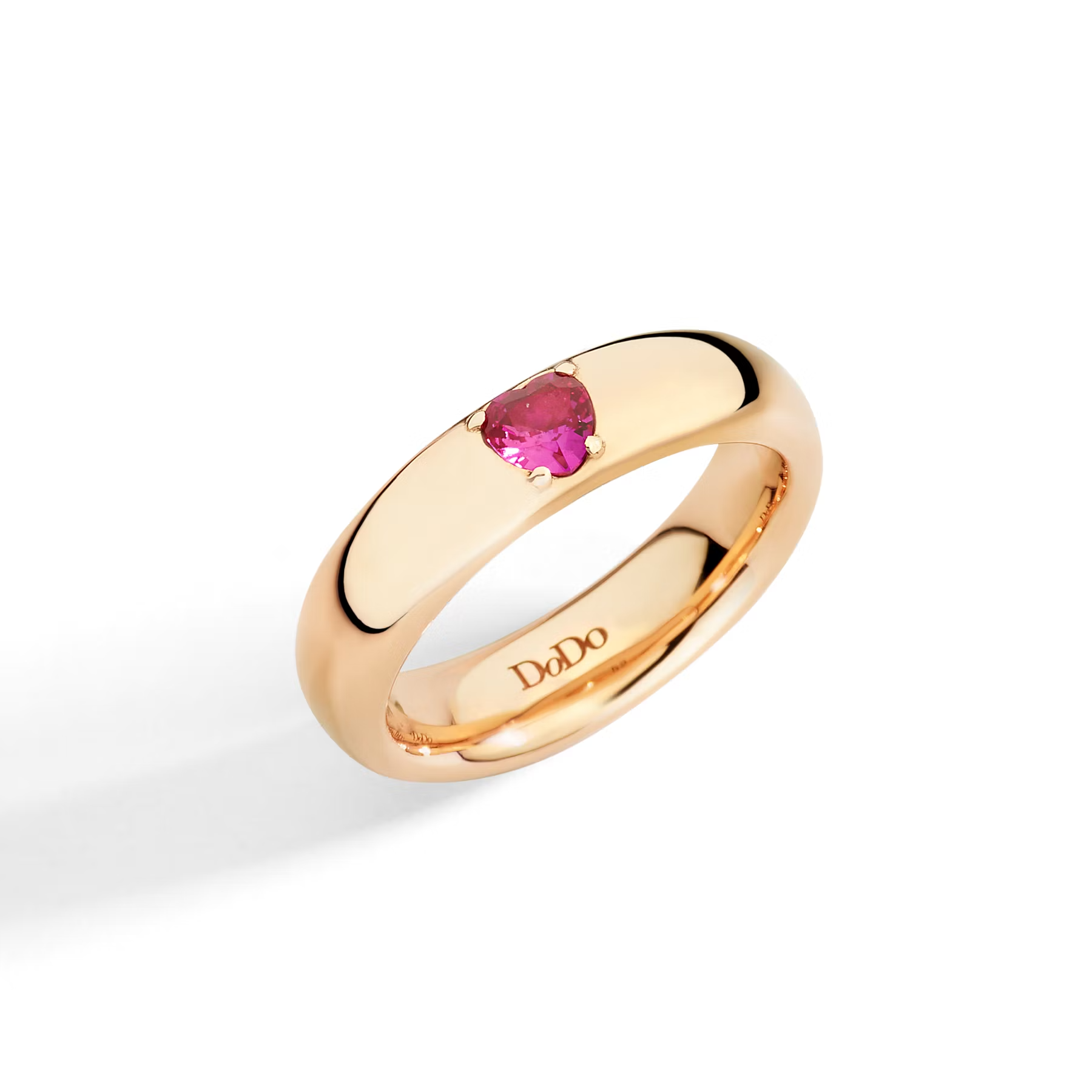 DoDo Heart Ring in 9K Rose Gold and Pink Heart Synthetic Ruby DAC3000-HEART-SR09R