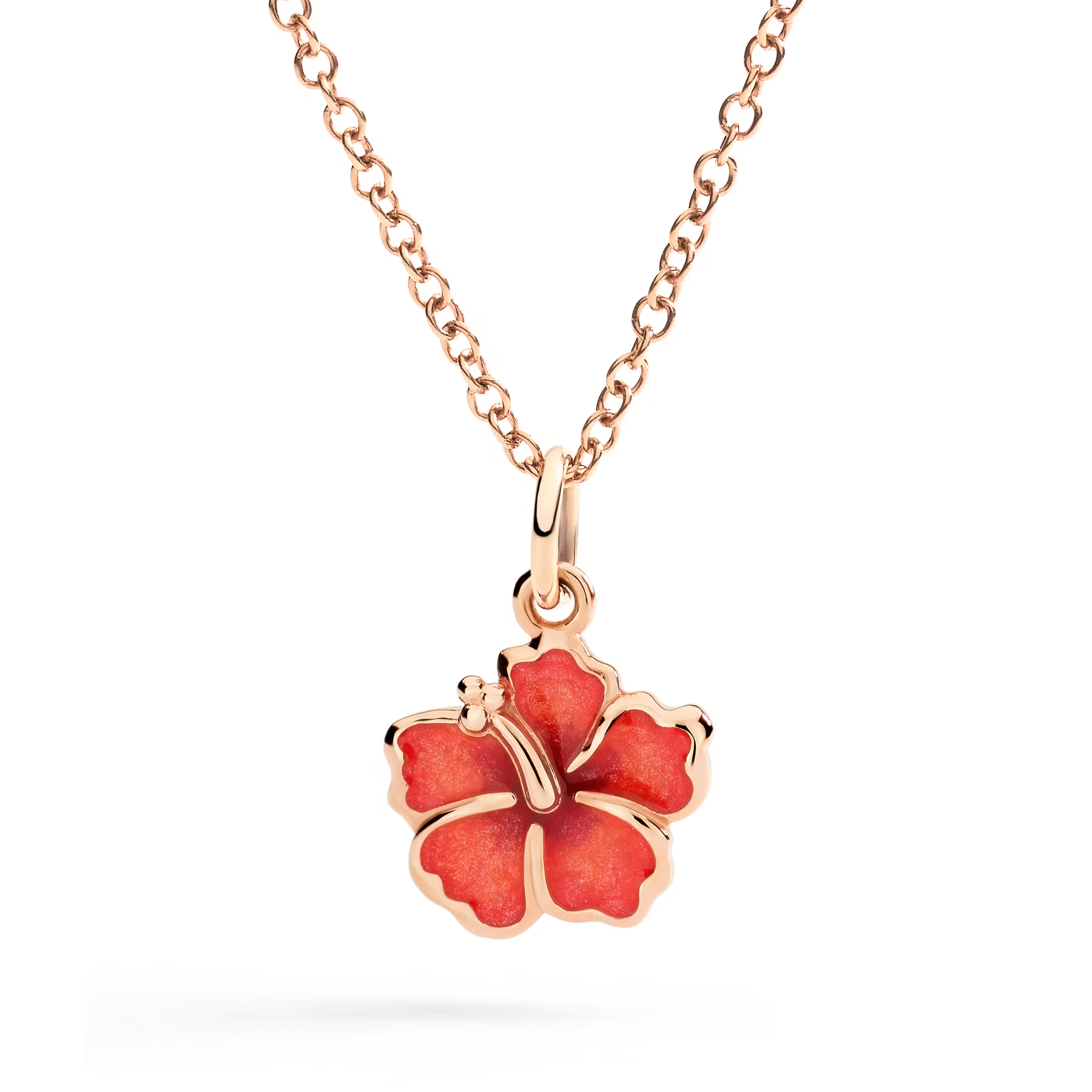 Dodo Hibiscus Flower Charm in 9k Rose Gold with Enamel DMC5005-HIBIS-EAR9R