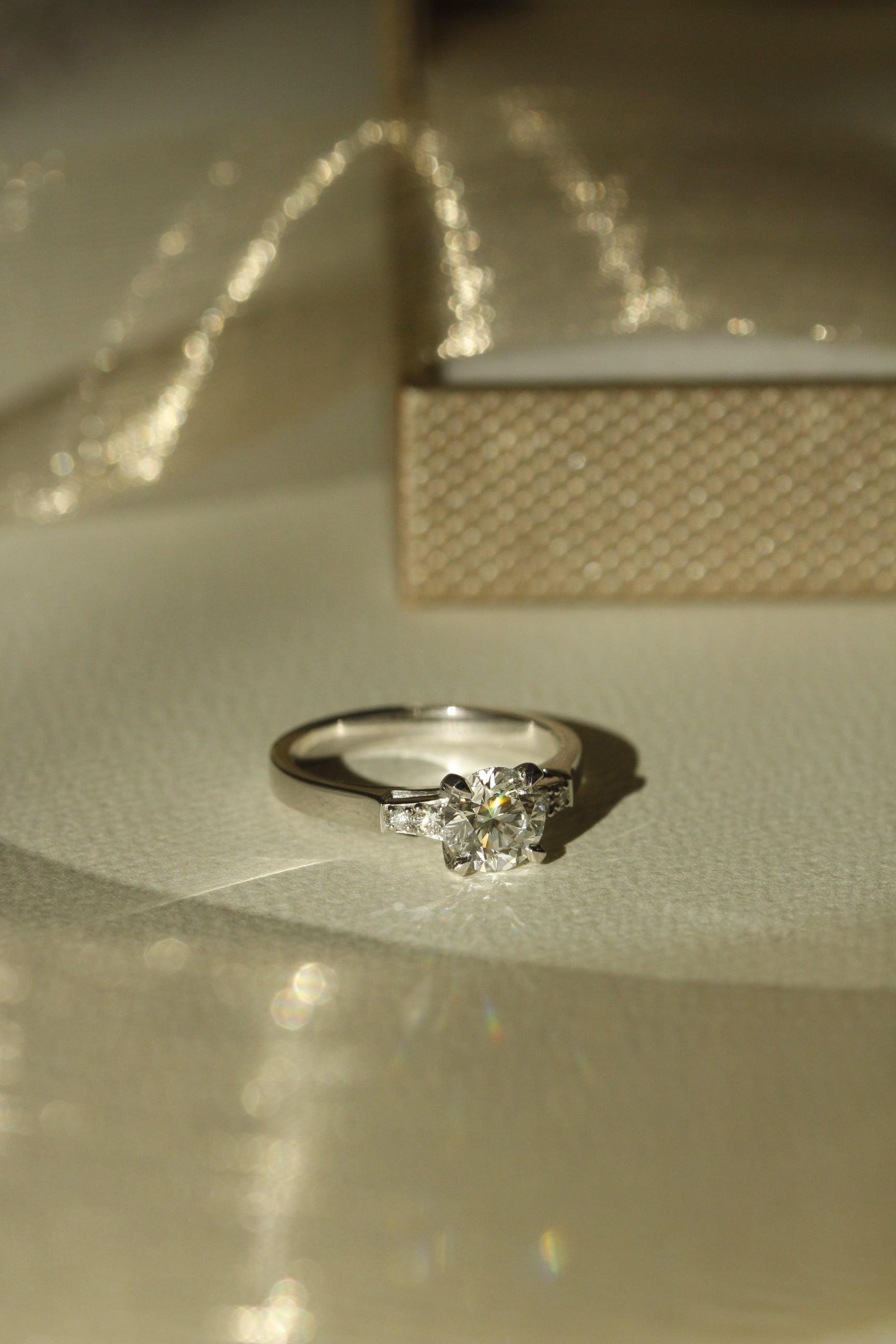 Four Claw Solitaire Engagement Ring in Platinum with Diamond Close Up
