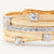 Five-band yellow gold ring with prong-set diamonds and a diamond-studded plaque AG270-B2 YW