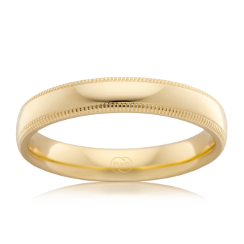 Half round profile mens wedding ring with milgrain edge