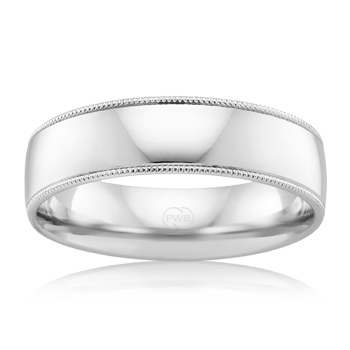 Half round profile yellow gold mens wedding ring with milgrain edge