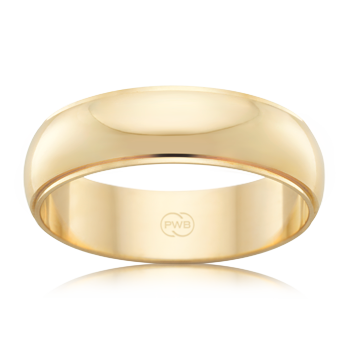 High Dome profile wedding ring for men in yellow gold with flat edge