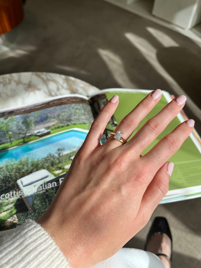 Classica Emerald Solitaire Diamond Engagement Ring in White Gold