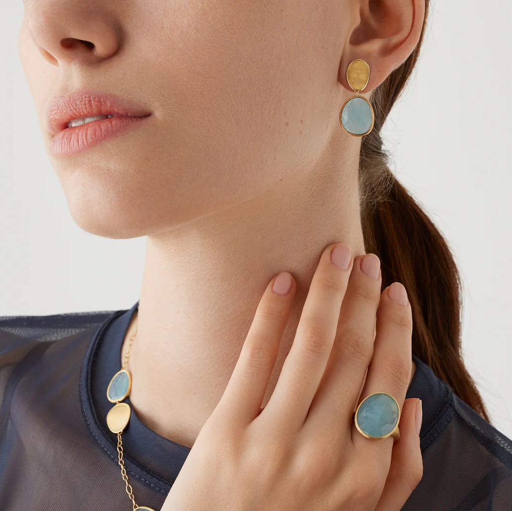 Marco Bicego Lunaria Aquamarine 18k Yellow Gold Earrings