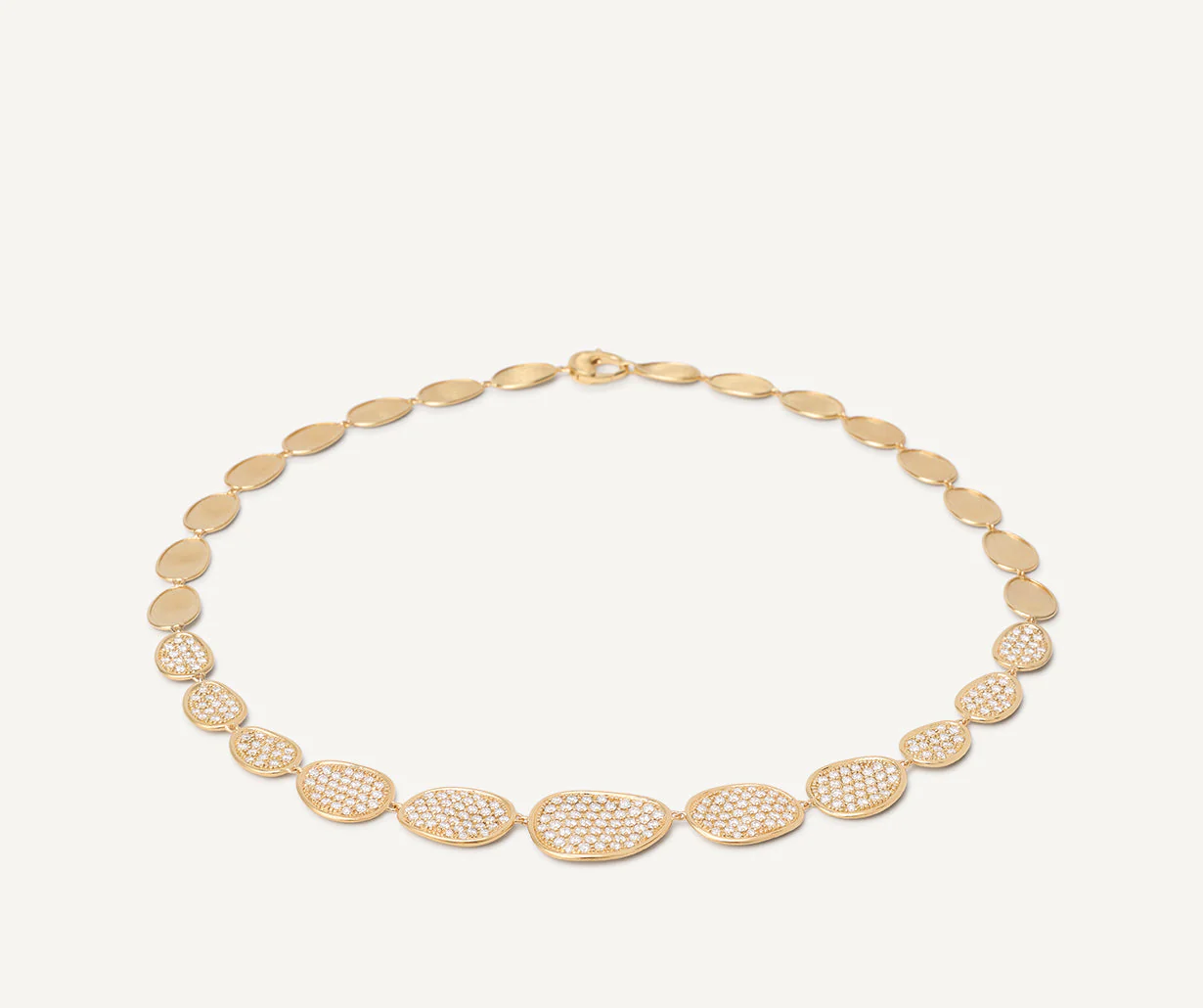 Lunaria necklace in 18k yellow gold with diamonds worn on model