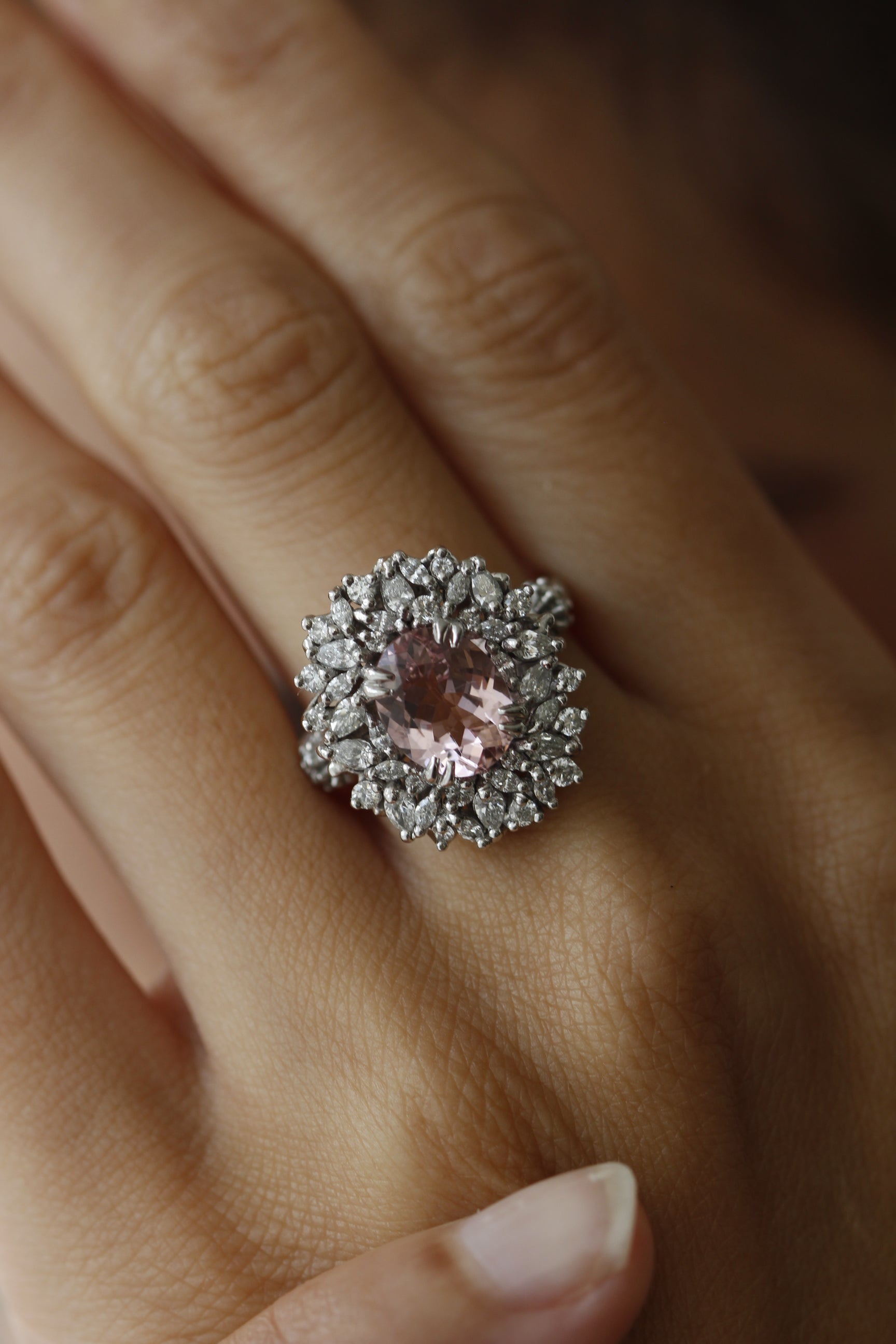 Pink Morganite and Diamond Ring in 18k White Gold - Orsini Jewellers