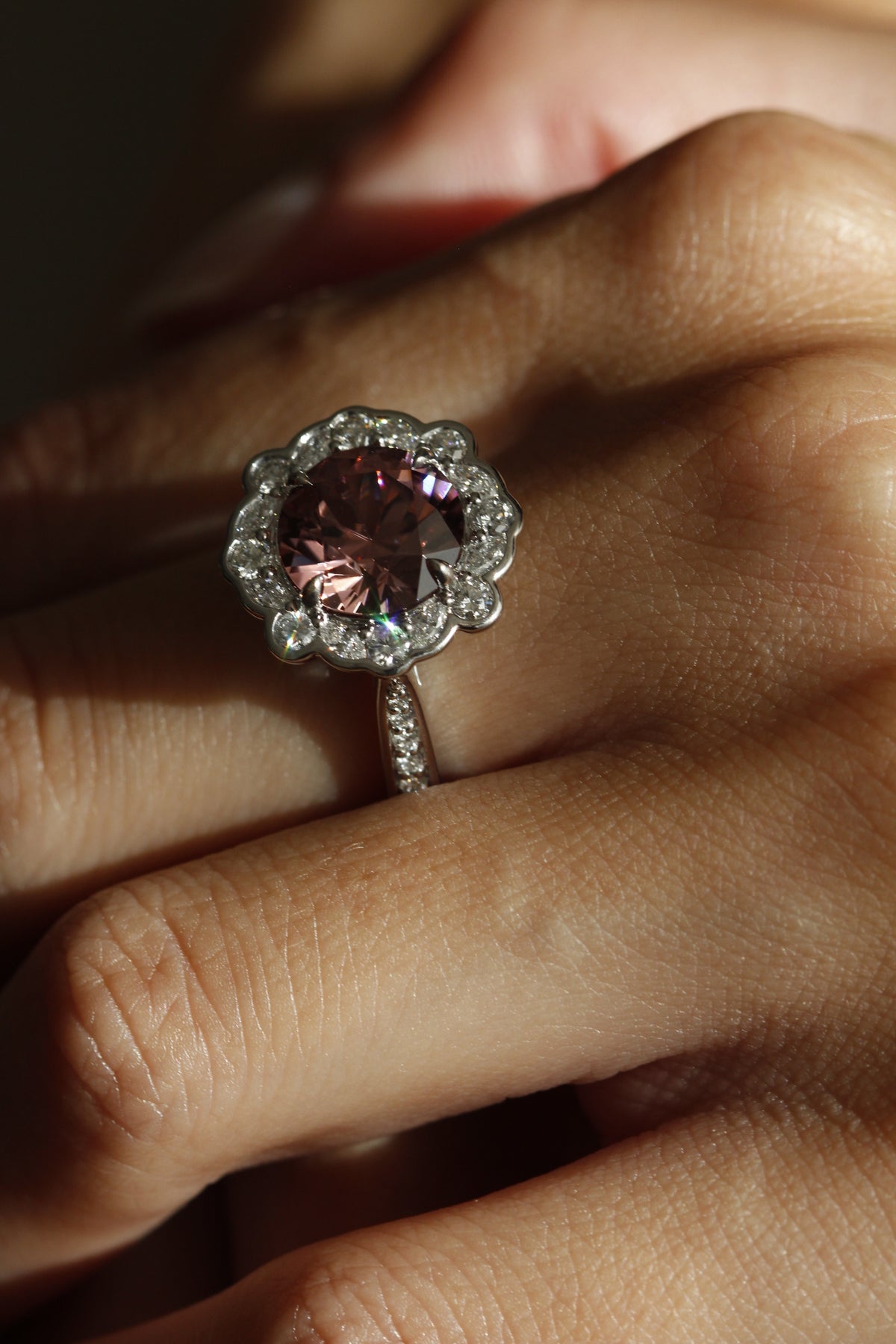 Pink Zircon and Diamond Ring in 18k White Gold - Orsini Jewellers
