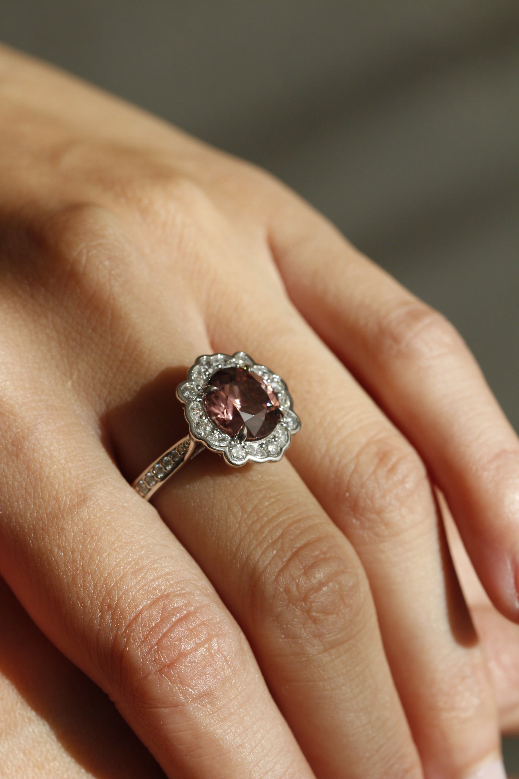 Pink Zircon and Diamond Ring in 18k White Gold - Orsini Jewellers