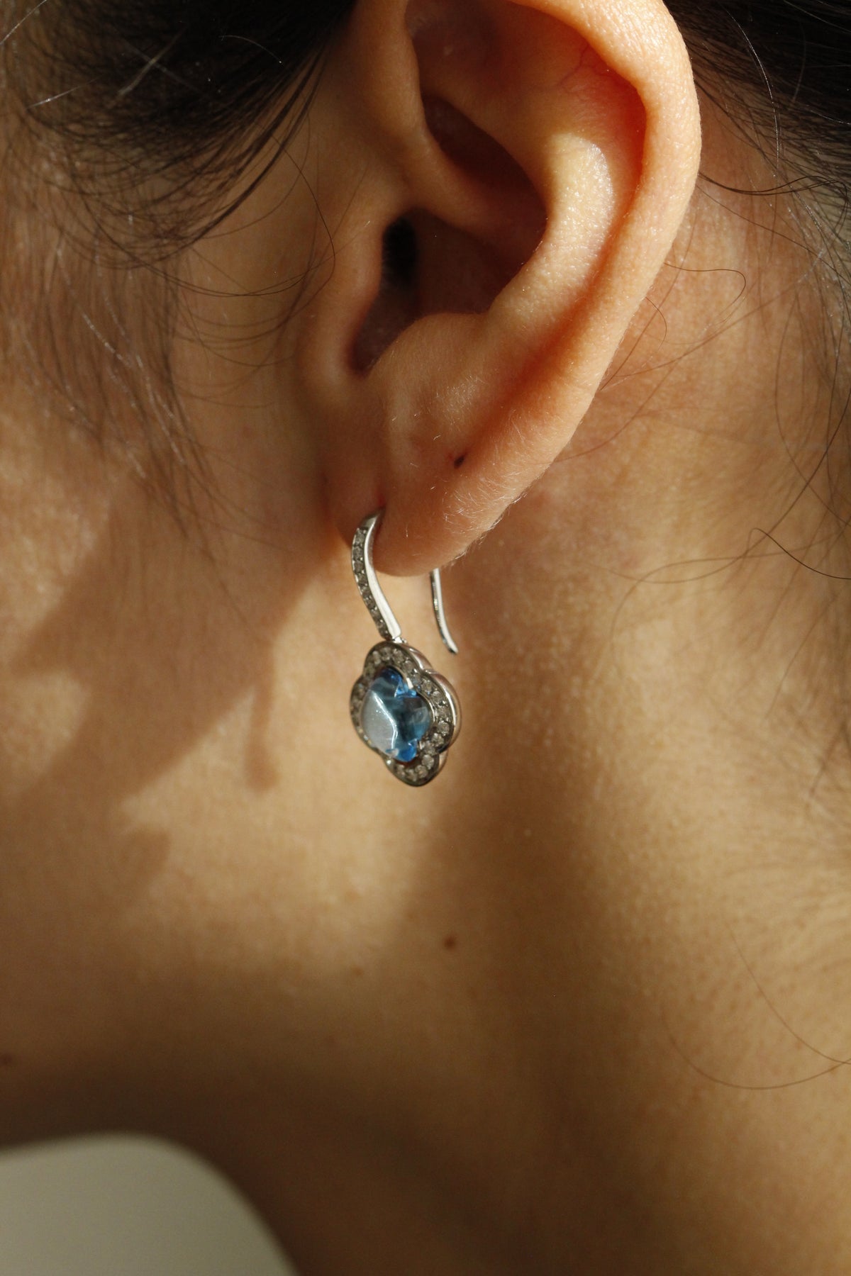 Quadrifoglio Earrings in 18k White Gold with Blue Topaz and Diamonds - Orsini Jewellers