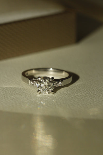Four Claw Solitaire Engagement Ring in Platinum with Diamond Close Up