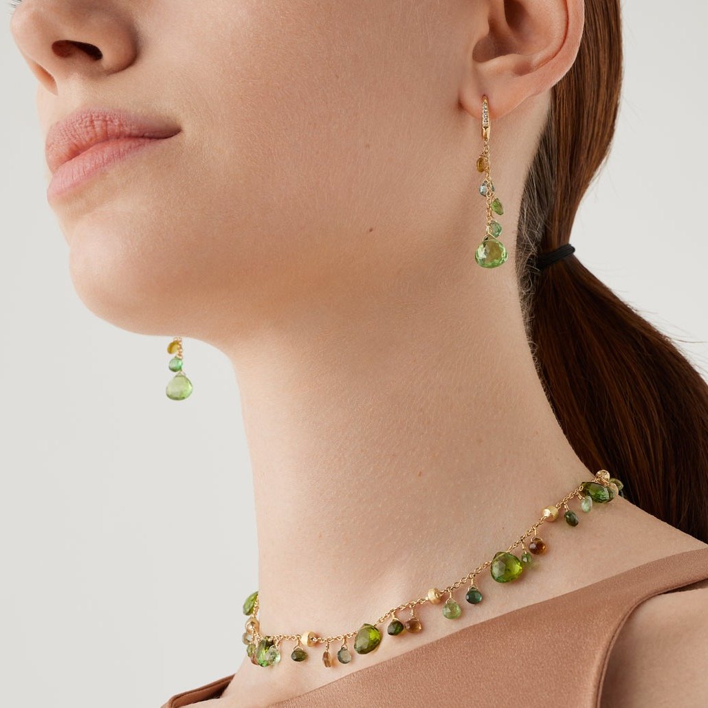 Marco Bicego 18k Gold Green Tourmaline Earrings with Diamond Accent - Orsini Jewellery