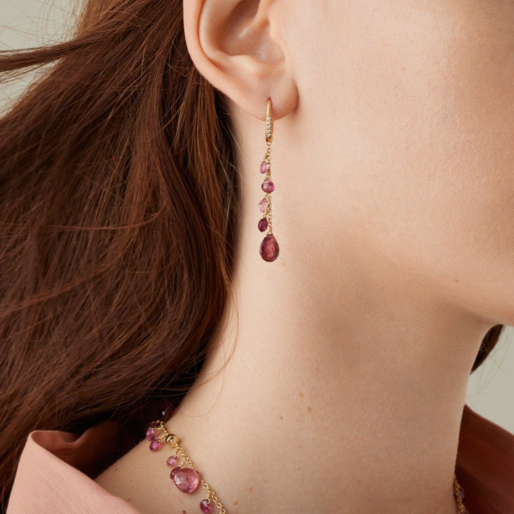 Marco Bicego 18k Gold Pink Tourmaline Earrings with Diamond Accent - Orsini Jewellers