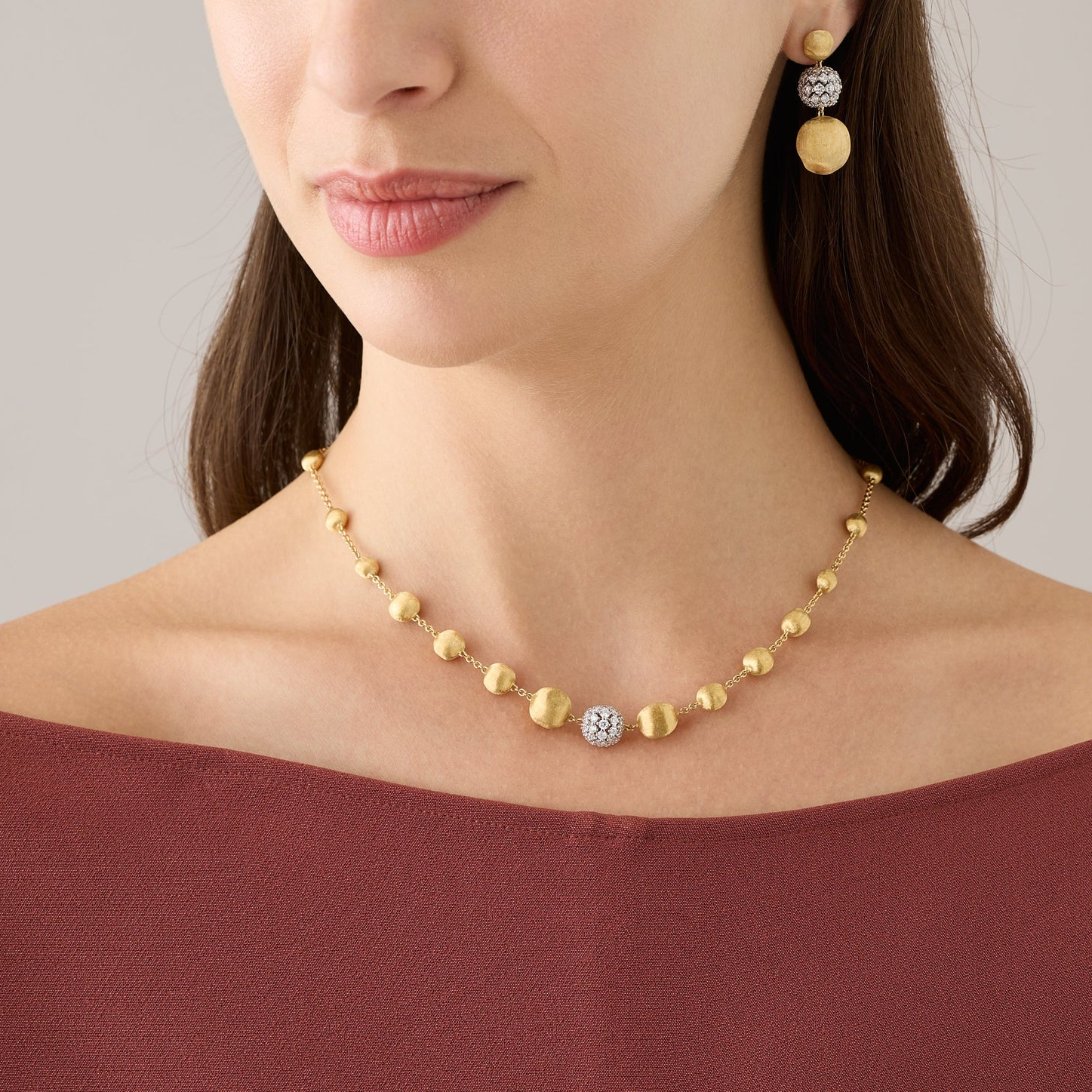 Marco Bicego Africa 18k Gold Diamond Boule Necklace CB2899