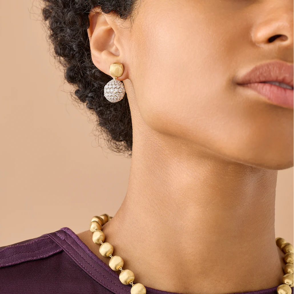 Marco Bicego Africa 18k Gold and Diamond Drop Earrings OB1923_B2_YW at Orsini on model