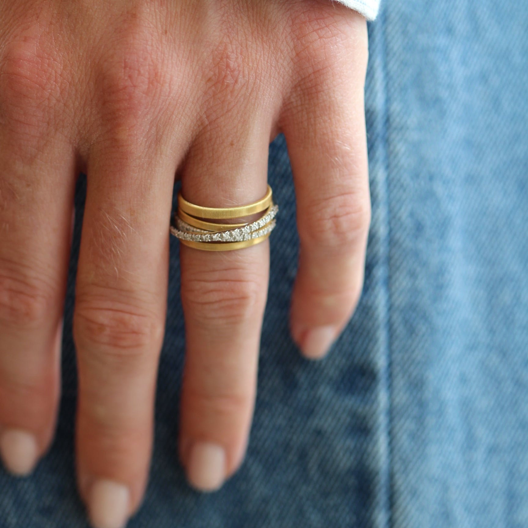 Marco Bicego Goa 18k Yellow Gold Diamond Ring 5 Strand AG315 B Y