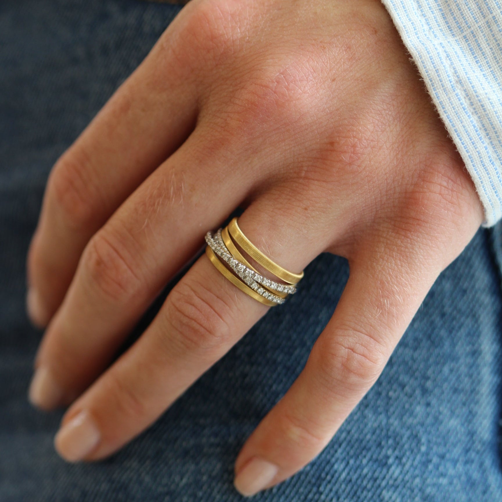 Marco Bicego Goa 18k Yellow Gold Diamond Ring 5 Strand AG315 B Y
