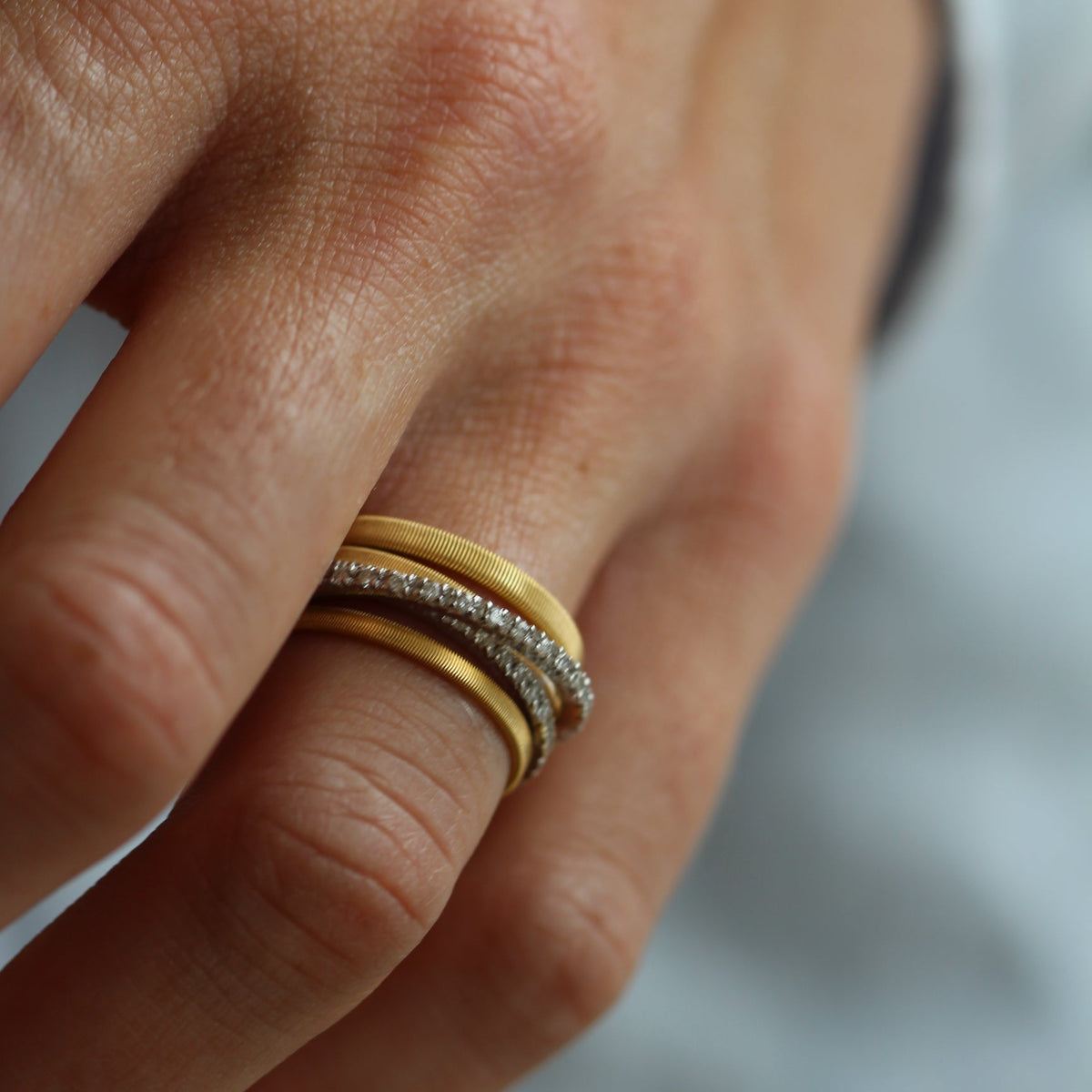 Marco Bicego Goa 18k Yellow Gold Diamond Ring 5 Strand AG315 B Y