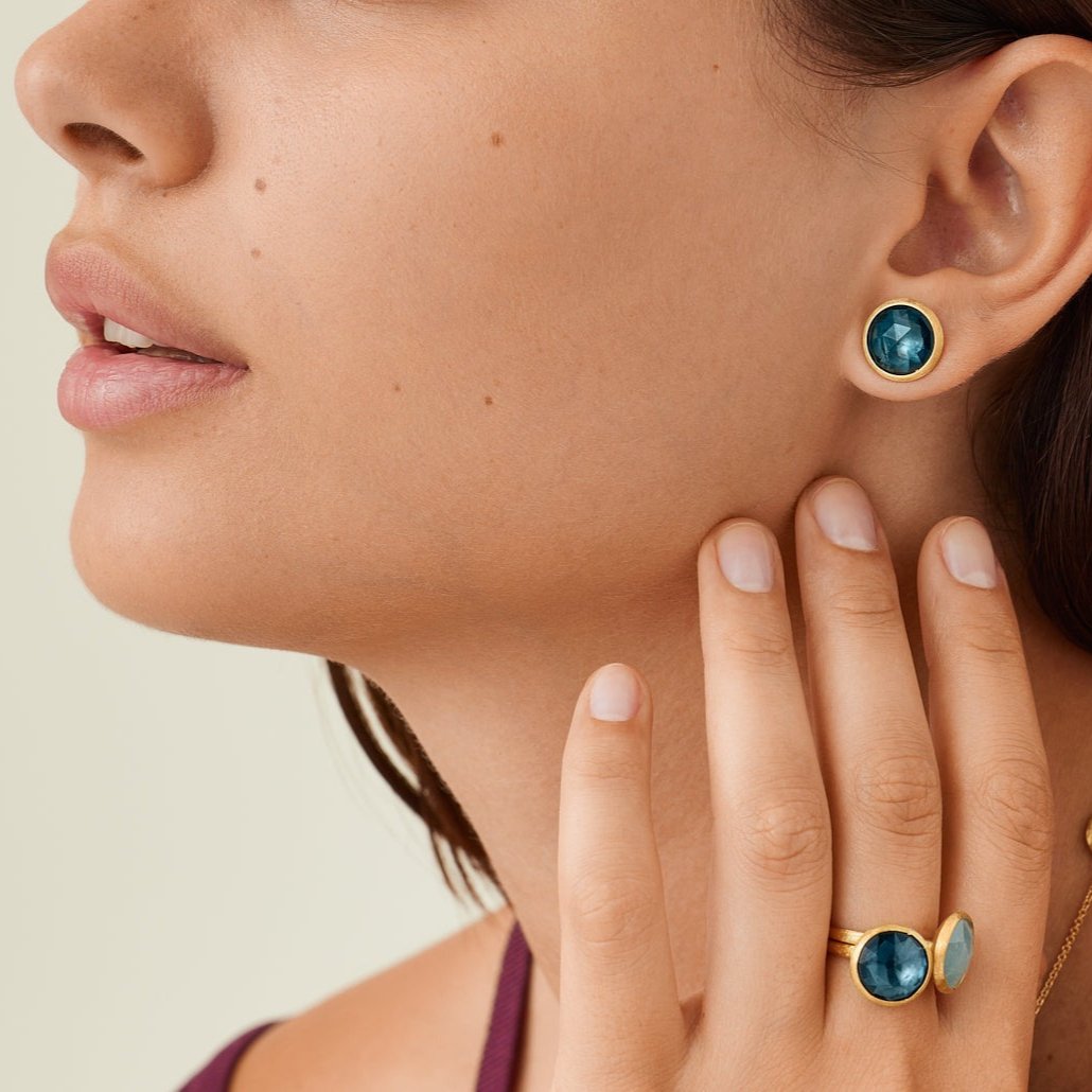 Marco Bicego Jaipur 18k Gold London Blue Topaz Stud Earrings - Large size