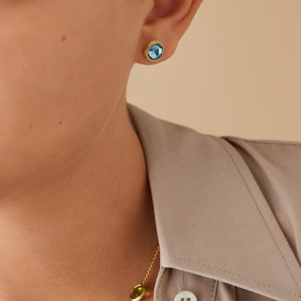 Marco Bicego Jaipur 18k Gold Sky Blue Stud Earrings OB957 TP01 Y