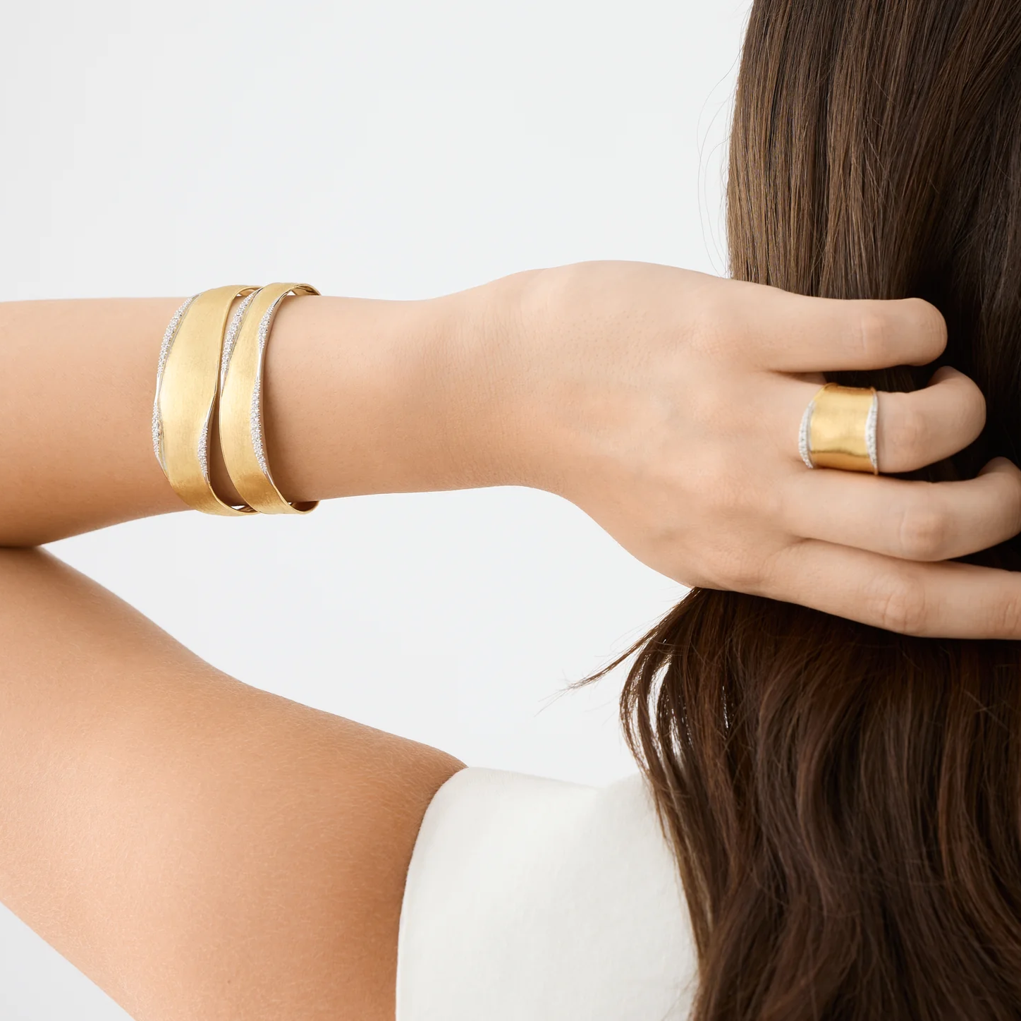 Marco Bicego Lunaria Gold Double Bangle with Diamond Detail SB126_B_YW