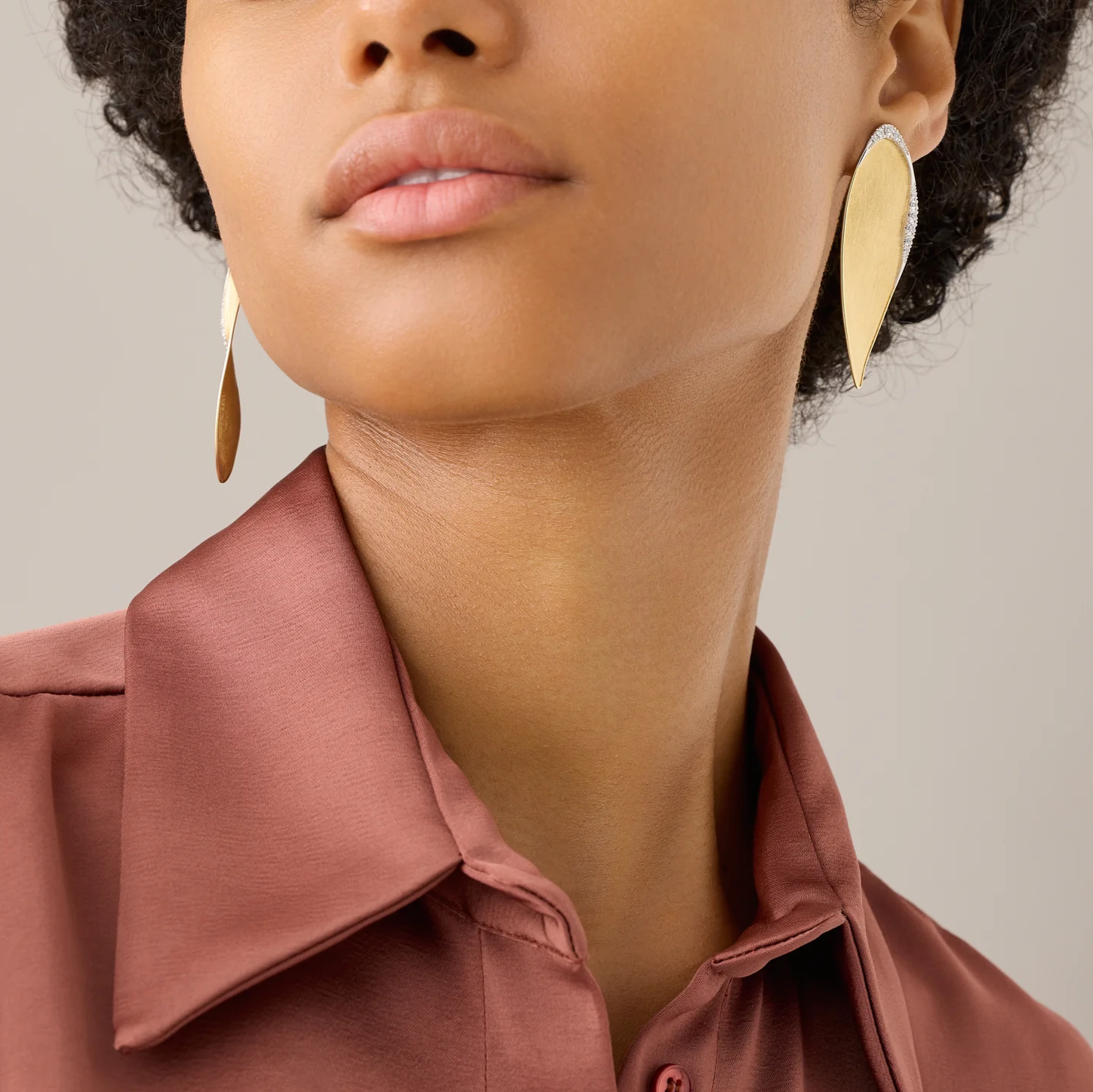 Marco Bicego Lunaria Twist Statement Earrings with Diamonds hand etched gold texture