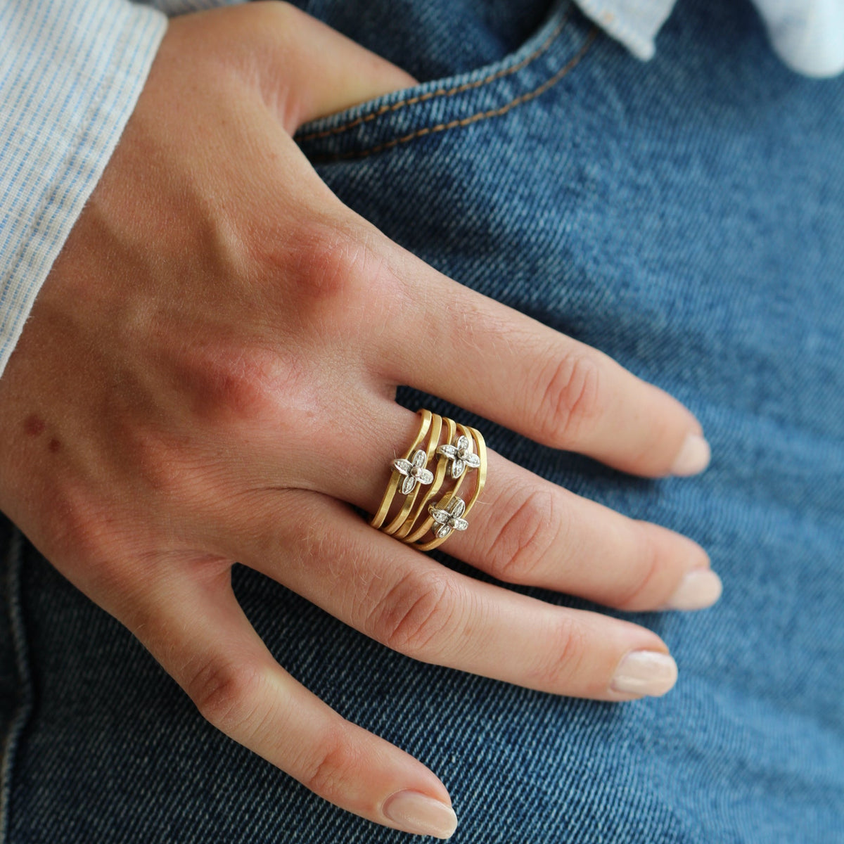 Marco Bicego Marrakech Onde Ring 5-strand Floral 18k Gold with Diamonds AG358 B3