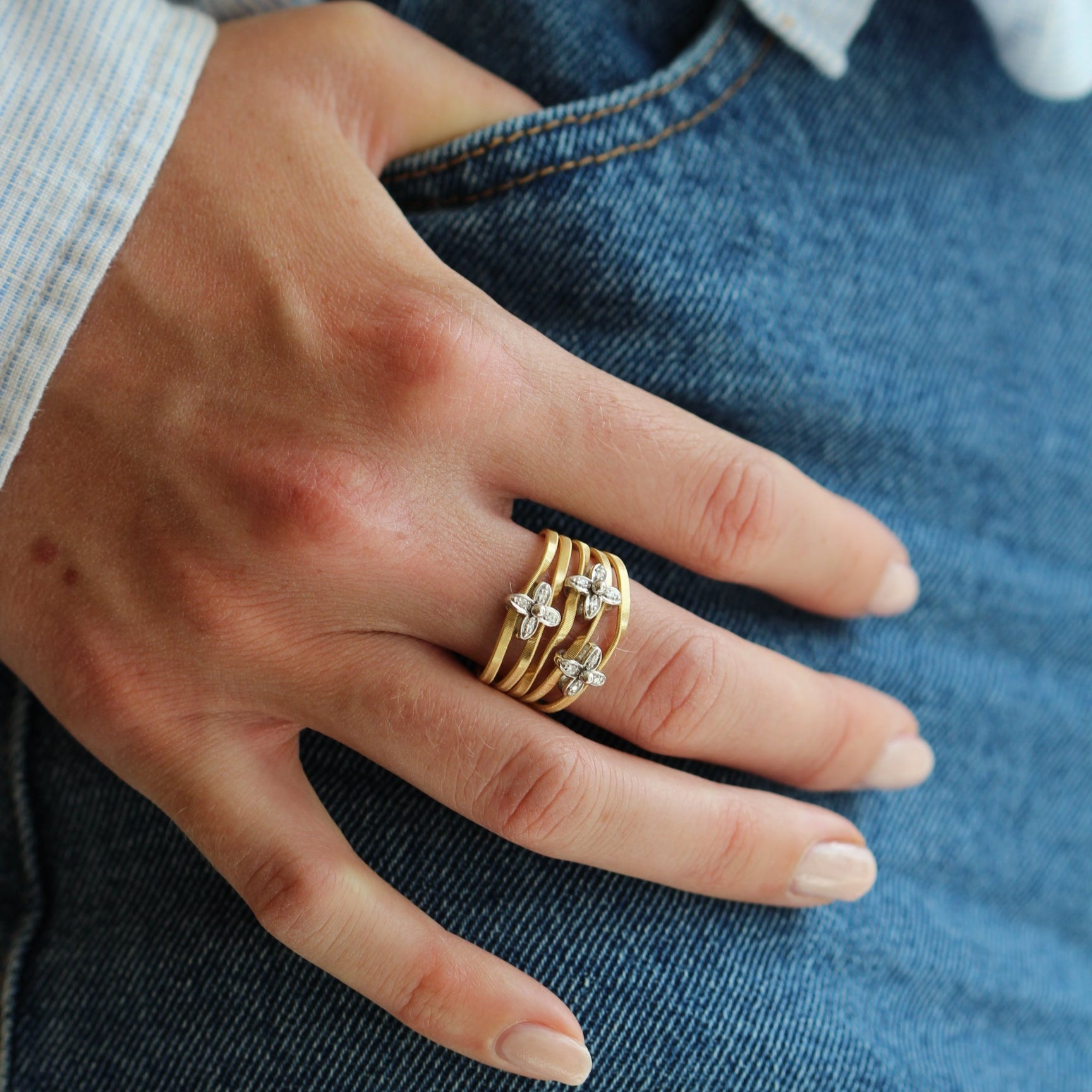 Marco Bicego Marrakech Onde Ring 5-strand Floral 18k Gold with Diamonds AG358 B3