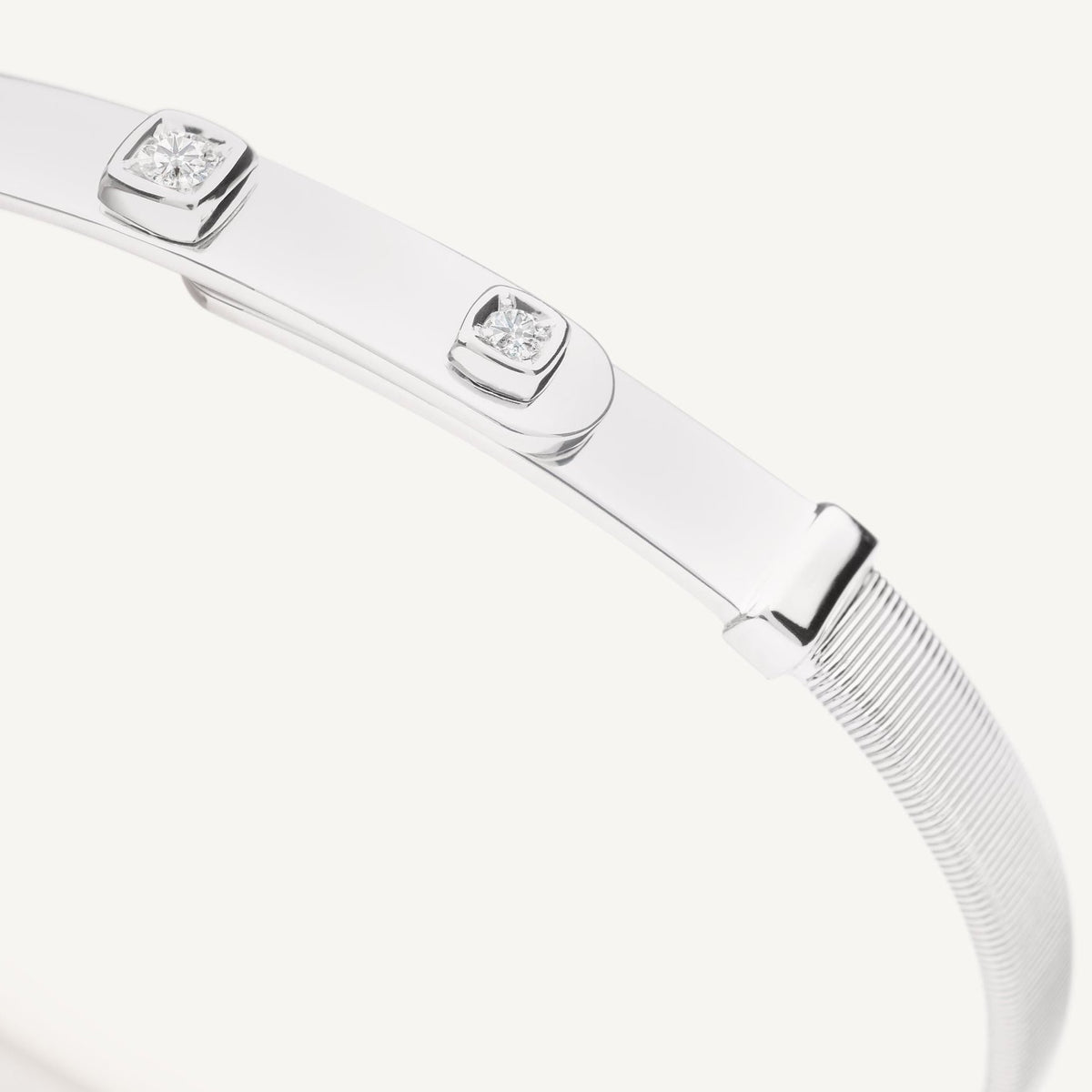 Marco Bicego Masai 18K White Gold Coil and Diamonds Thin Bangle Bracelet