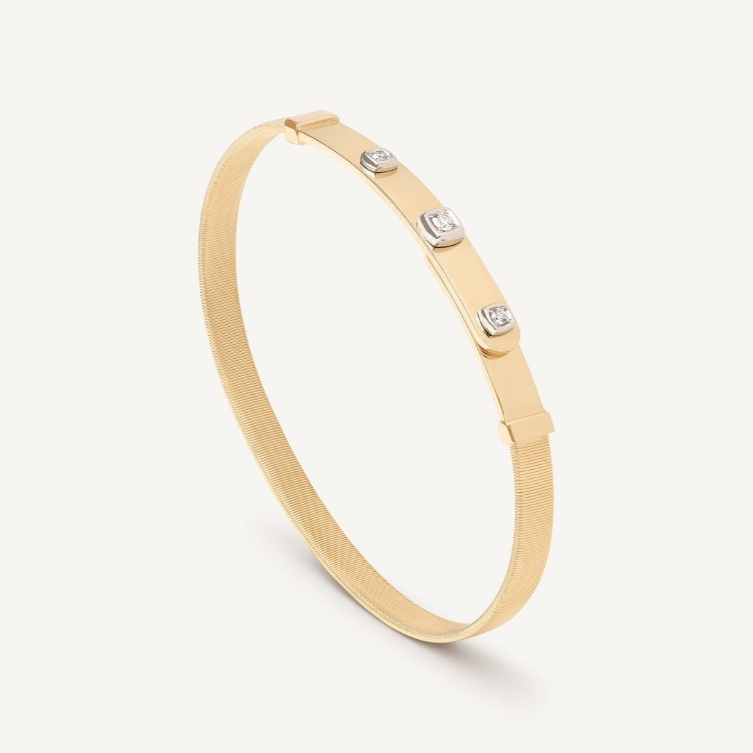 Marco Bicego Masai 18K White Gold Coil and Diamonds Thin Bangle Bracelet