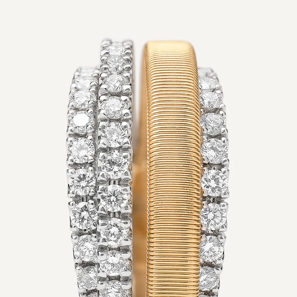 Marco Bicego Masai 4 Strand 18k Yellow Gold Coil 3 Pavè Band Diamond Ring