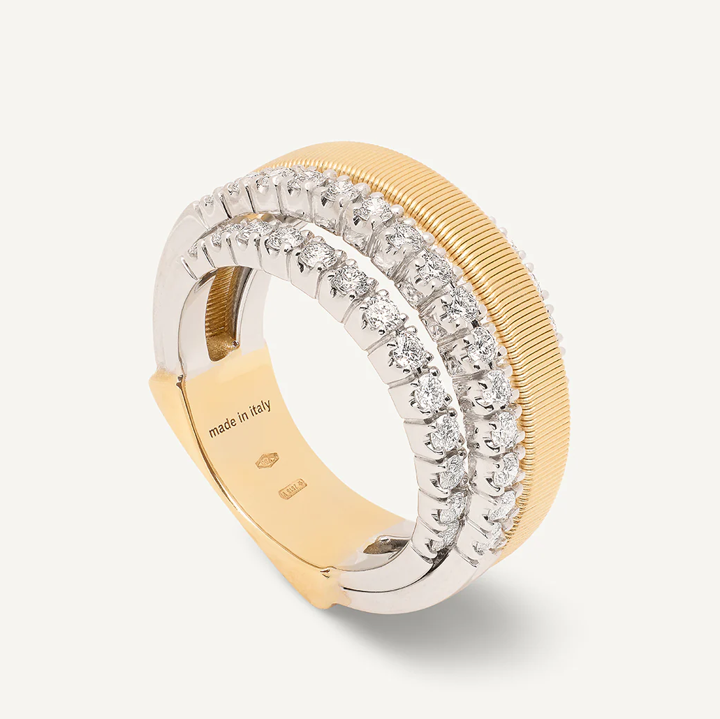 Marco Bicego Masai 4 Strand 18k Yellow Gold Coil 3 Pavè Band Diamond Ring