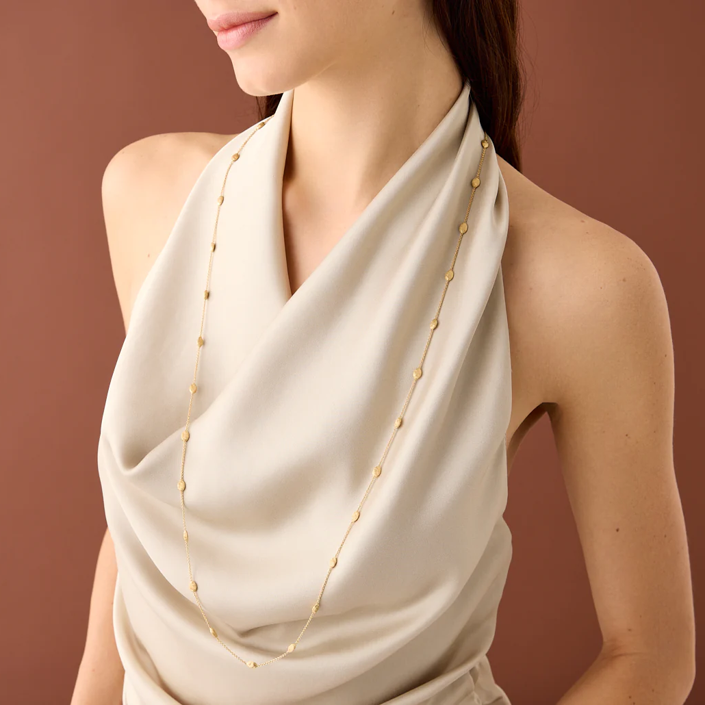 Marco Bicego Siviglia 18k Gold Handetched Extra Small Bead Necklace Long CB2946_Y