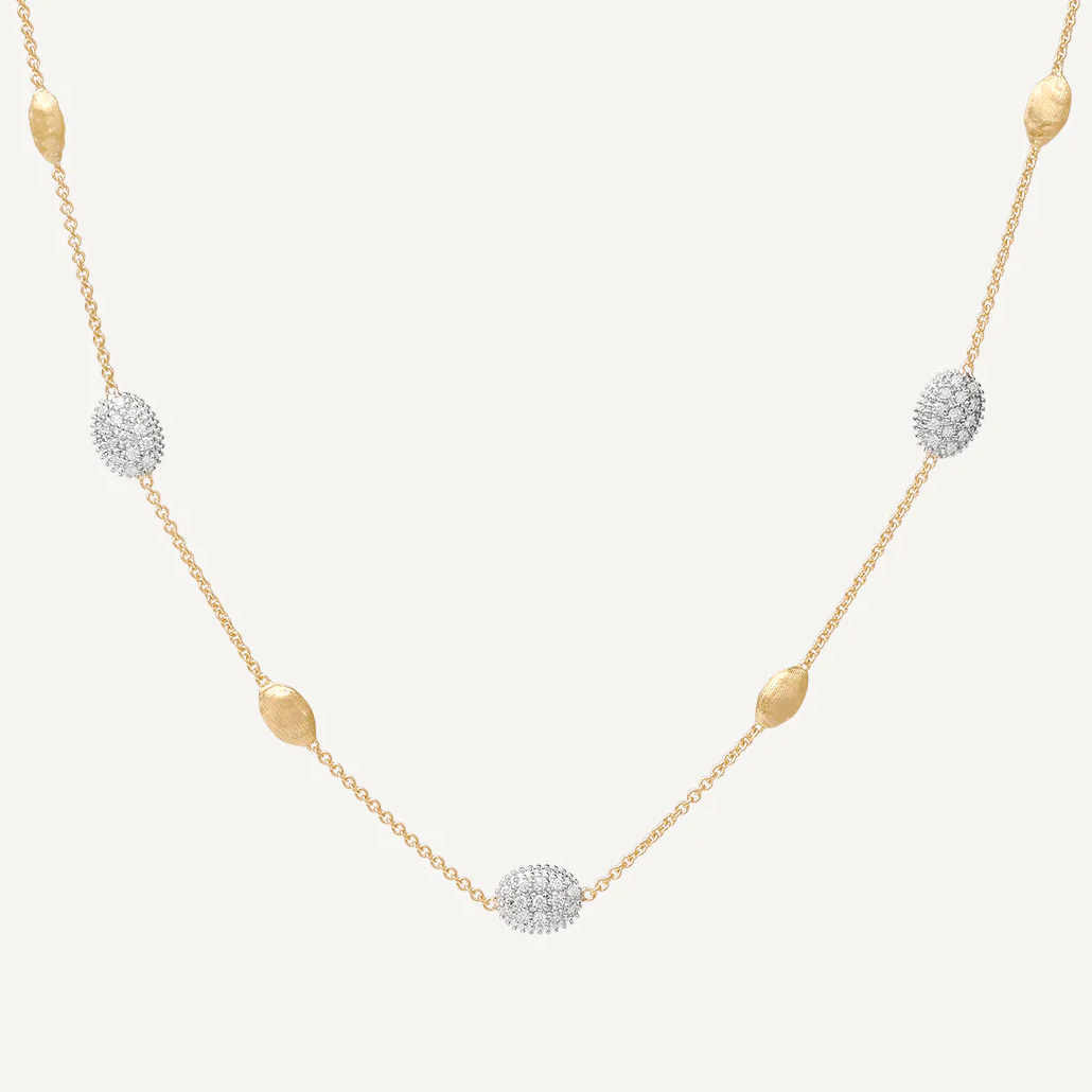 Marco Bicego 18k Gold Extra Small Bead Necklace with Diamond Detail
