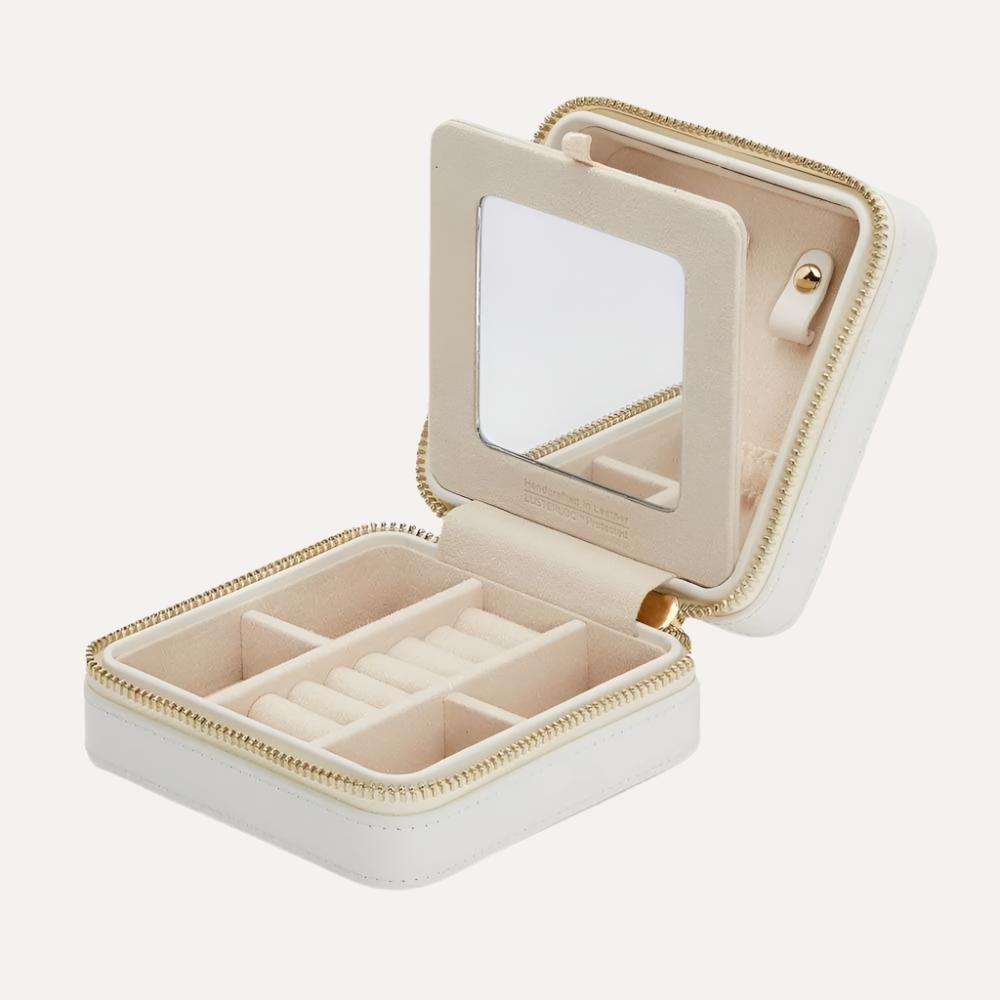Classic small white travel jewellery box