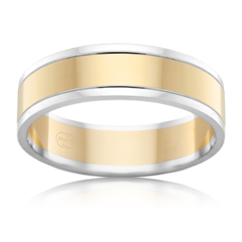 Mens Two Toned Wedding ring in platinum and Yellow Gold with polished surface