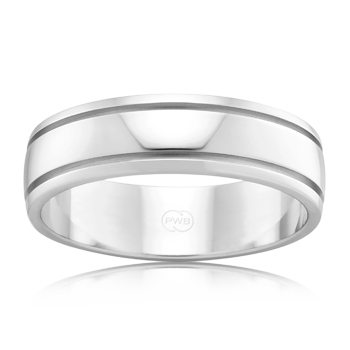 Mens Wedding Ring in White Gold with Two grooves