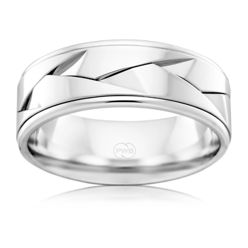 Mens Wedding Ring in White Gold with contemporary pattern