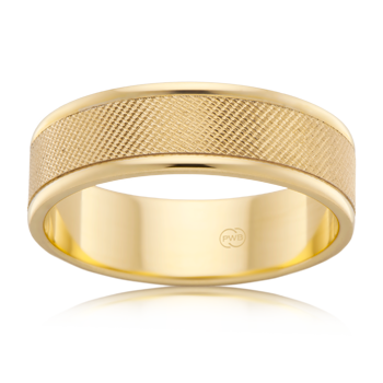 Mens Wedding Ring in Yellow Gold with diamond cut finish