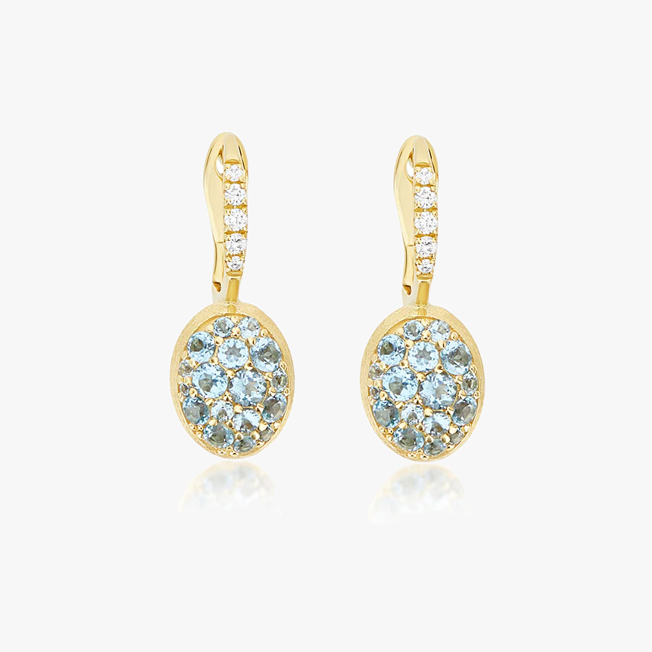 Nanis Boules 18k Gold Earrings with Blue Topaz and Diamonds (Small)