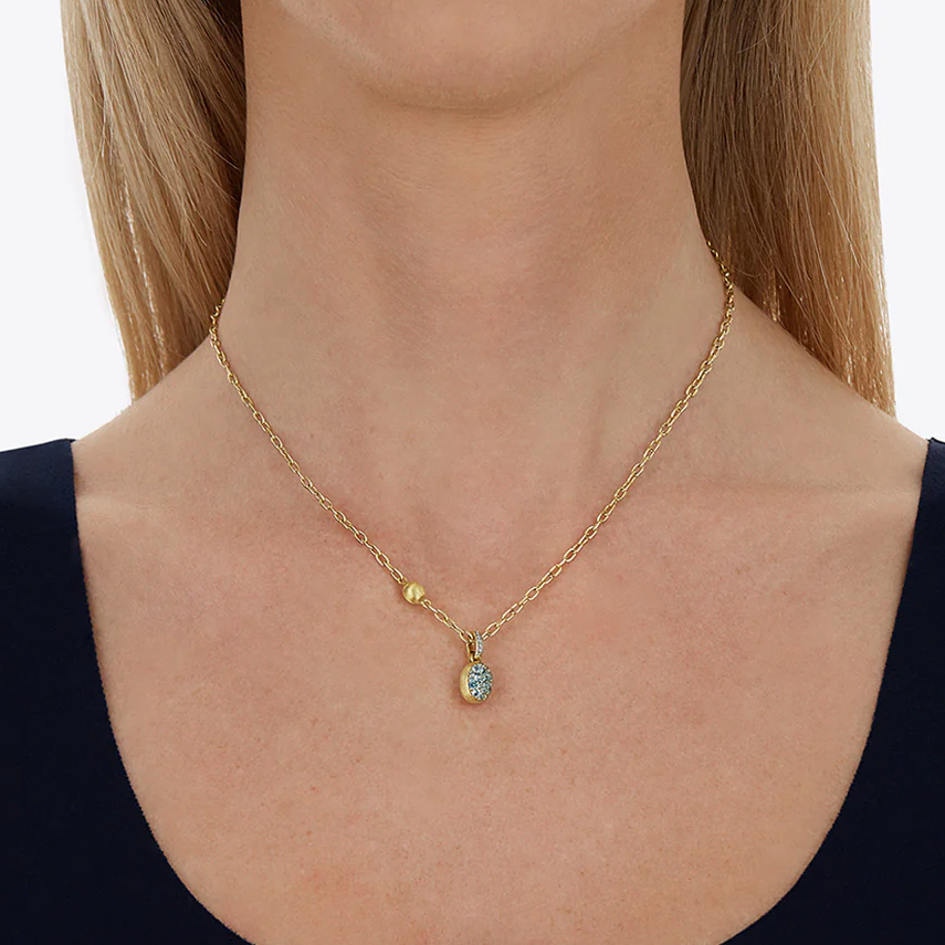 Nanis Boules 18k Gold Pendant with Blue Topaz and Diamonds (Small) on model