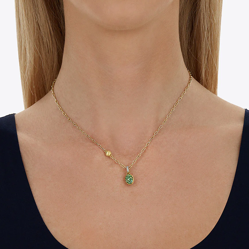 Nanis Boules 18k Gold Pendant with Green Tsavorites and Diamonds (Small)