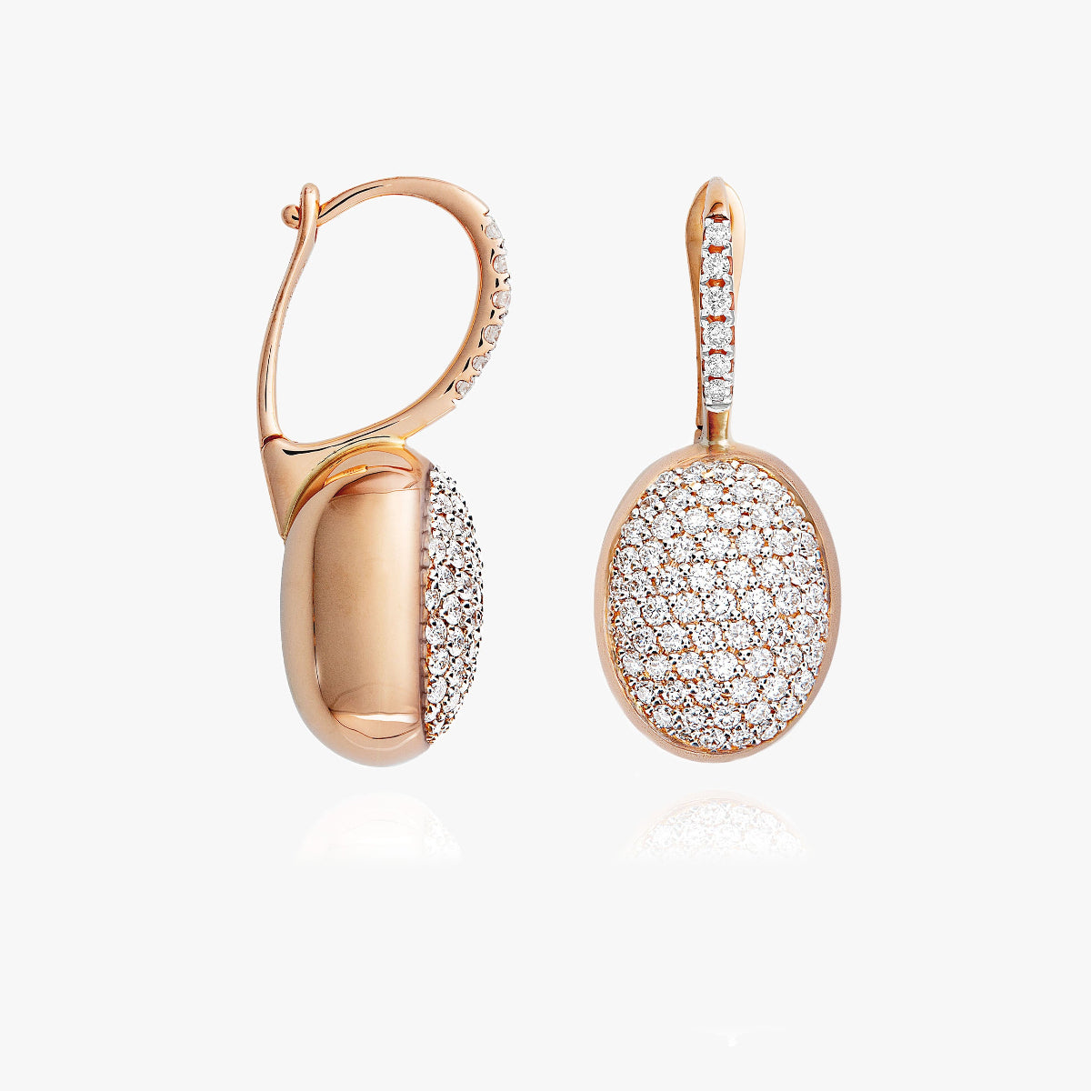 Nanis Boule Rose Gold Drop Pave Diamond Earrings - Medium - at Orsini