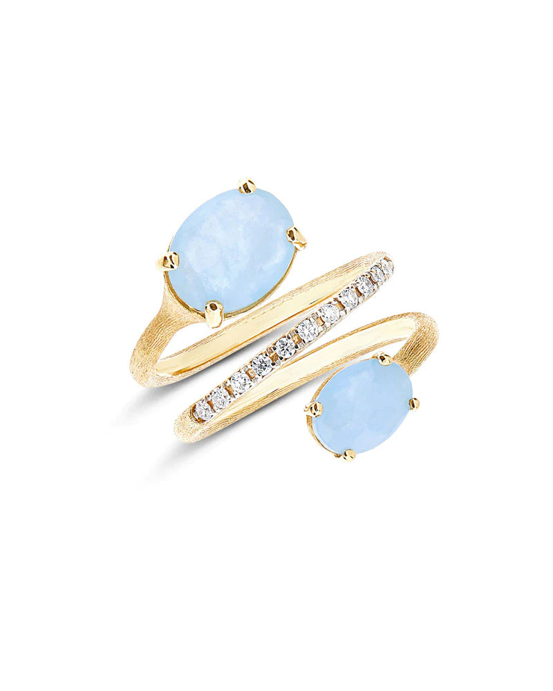 Nanis Ipanema Aquamarine and Diamonds Gold Spiral Ring - Orsini Jewellers