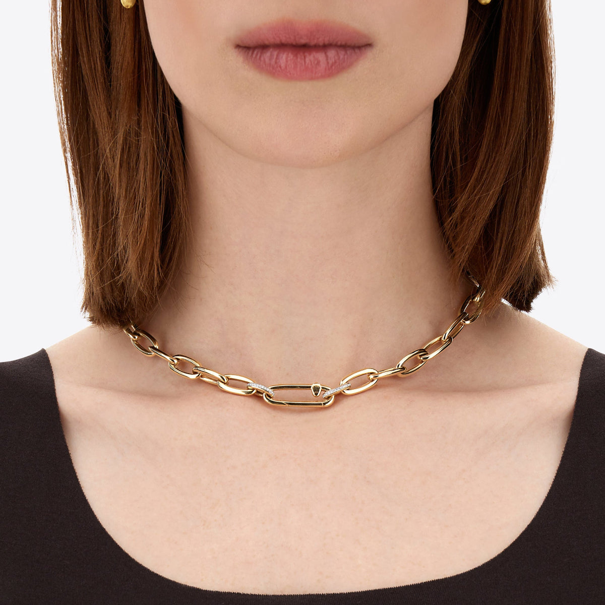 Nanis Libera Rose Gold Chain Necklace with Diamond Detail - Orsini Jewellers on model